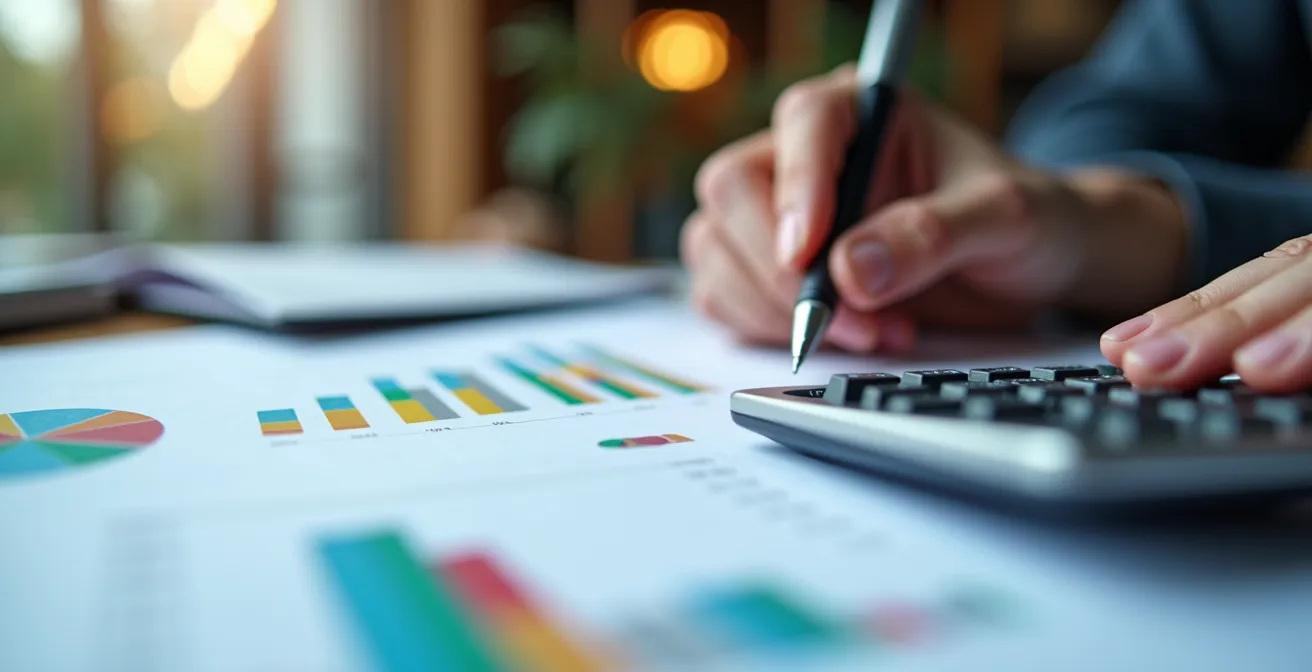 Analyste étudiant des graphiques de rentabilité client sur plusieurs écrans dans un bureau moderne