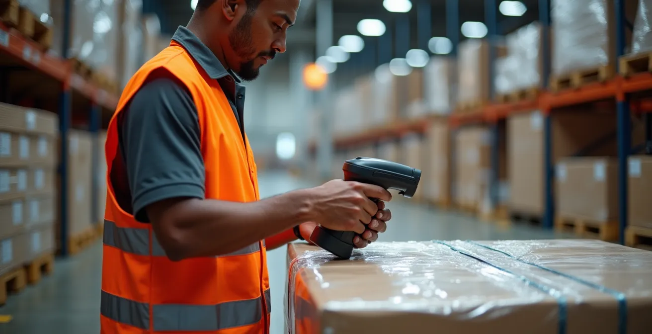 Vue d'un centre de tri logistique moderne avec système de scanning automatique