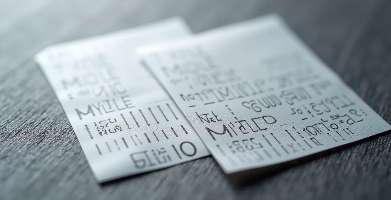 Comparaison macro de deux étiquettes d'impression thermique montrant les différences de qualité et durabilité