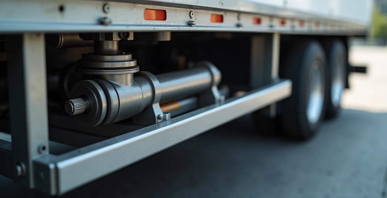 Gros plan sur un hayon hydraulique moderne en action lors d'une livraison