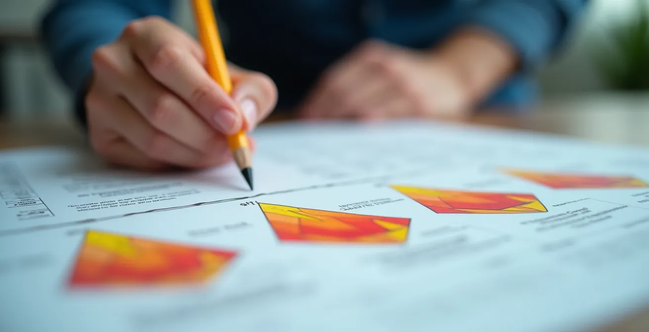 Gros plan sur une main consultant un document technique avec des graphiques de sécurité