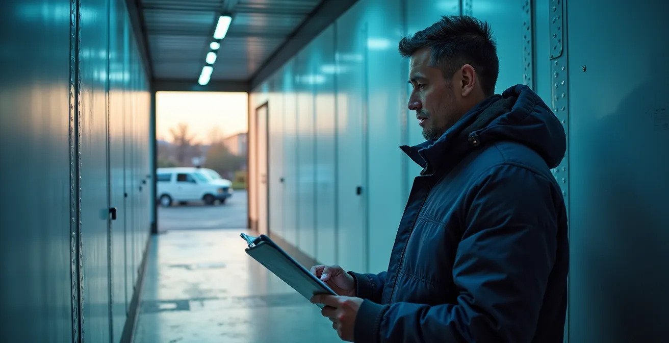 Vue de l'intérieur d'une remorque frigorifique en phase de pré-refroidissement