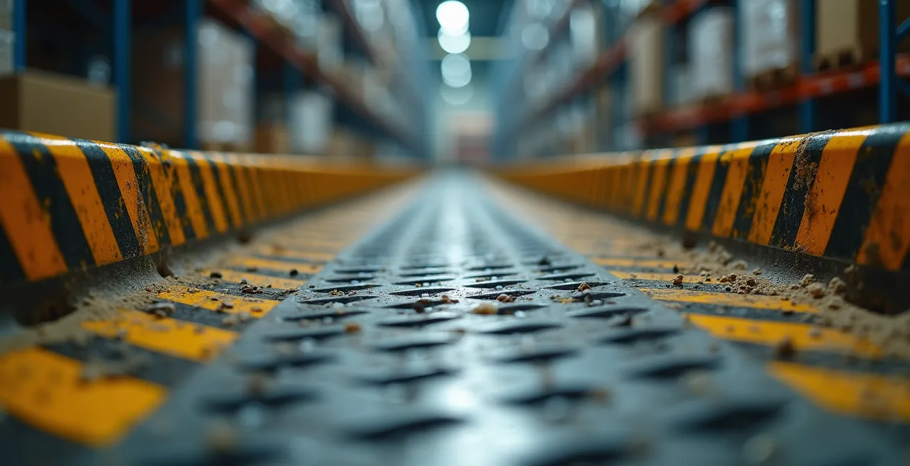 Zone de quai de réception d'entrepôt avec camions et système de gestion des créneaux